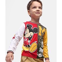 Babyhug Disney Single Jersey Cut & Sew Full Sleeves T-Shirt With Mickey Mouse Graphics - Red