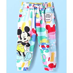 Babyhug Disney Terry Knit Full Length Lounge Pant With Mickey Mouse Graphics - Light Blue