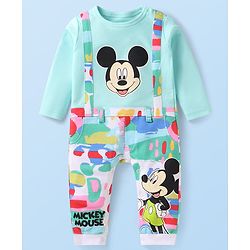 Babyhug Disney Interlock Knit Full Sleeve Rompers With Mickey Mouse Graphics - Light Blue
