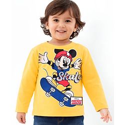 Babyhug Disney Single Jersey Knit Full Sleeves T-Shirt With Mickey Mouse Graphics - Yellow