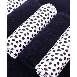 Babyhug Cotton Knit Hand & Face Towels With Polka Dot Print Pack of 6- Navy Blue & White