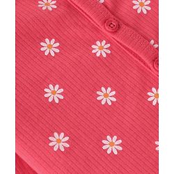 Babyhug Full Sleeves Front Open Thermal Wear Vest & Pant with Floral Print - Pink