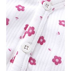 Babyhug Full Sleeves Front Open Thermal Vest & Legging Set with Floral Print - White