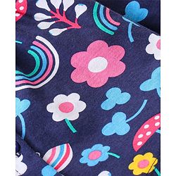 Babyhug Cotton Knit Full Sleeves Peter Pan Collared Night Suit With Floral Print - Navy