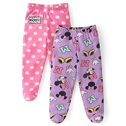 Babyhug Disney Interlock Knit Footed Diaper Legging with Minnie Mouse Print Pack of 2- Lavender & Pink