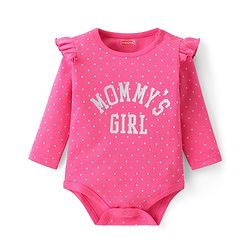 Babyhug 100 % Cotton Knit Full Sleeves Onesie with Polka Dots & Text Print - Pink