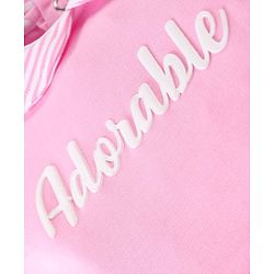 Babyhug 100 % Cotton Full Sleeves Striped Romper with Hairband Booties Frill Detailing & Text Print - Pink