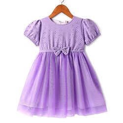 Babyhug 100% Viscose Woven Full Sleeves Frock With Floral Print & Applique- Blue