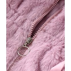 Babyhug Full Sleeves Fur Hooded Winter Jacket with Ribbons - Pink