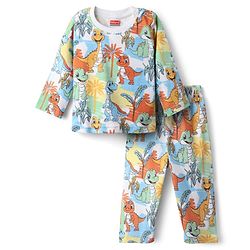 Babyhug Cotton Knit Full Sleeves Night Suit with Rainbow Theme Print - White