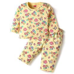 Babyhug Cotton Knit Full Sleeves Floral Printed Night Suit - Cream