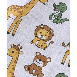 Babyhug Cotton Knit Full Sleeves Night Suit Wild Animals Print - Light Grey