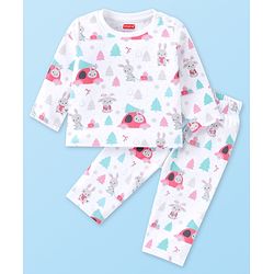 Babyhug Cotton Knit Full Sleeves Night Suit with Bunny Print - White