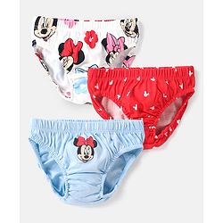 Babyhug Disney Interlock Knit Panties with Minnie Mouse Graphics Pack of 3 -Red White & Sky Blue
