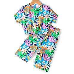 Babyhug Single Jersey Knit Half Sleeves Top & Skirt Set with Floral Print - Multicolour