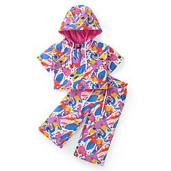 Babyhug Terry Knit Half Sleeves Hooded Abstract Printed T-Shirt & Pant Set - White & Pink