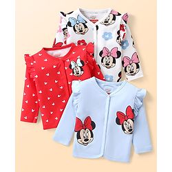 Babyhug Disney Interlock knit Full Sleeves Onesies With Minnie Mouse Graphics & Frill Detailing Pack of 3 - Purple Pink & White main image 0