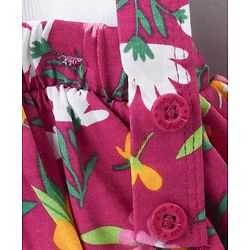 Babyhug Cotton Knit Full Sleeves Turtle Neck Top & Floral Printed Skirt With Suspender - Multicolor