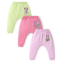 Babyhug Disney Interlock Knit Full Length Diaper Leggings Pack of 3 with Minnie Mouse Grpahics- Pink & Green