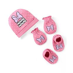 Babyhug Cotton Cap Mittens & Booties Set Santa Print - Grey main image 0