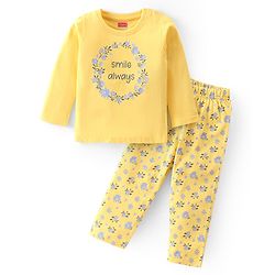 Babyhug 100% Cotton Full Sleeves Skivi T-Shirt with Floral Printed - Red main image 1