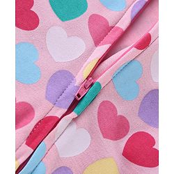 Babyhug Cotton Knit Full Sleeves Sleep Suit With Hearts Print - Pink
