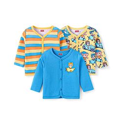 Babyhug 100% Cotton Antibacterial Front Open Vest With Prints Pack of 3 - Blue & Yellow