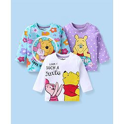 Babyhug Disney Single Jersey Full Sleeves T-Shirts With Winnie The Pooh Graphics Pack Of 3 - Light Blue Purple White