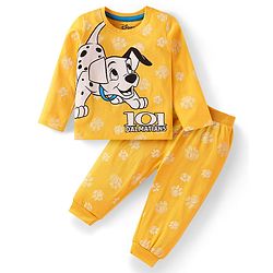 Babyhug Disney Single Jersey Knit Full Sleeves Night Suit With 101 Dalmatians Graphics - Yellow