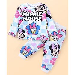 Babyhug Disney Single Jersey Knit Full Sleeves Night Suit With Minnie Mouse Graphics - Light Blue