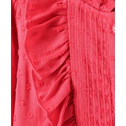 Babyhug Woven Full Peasant Sleeves Swiss dobby Top With Frill - Red