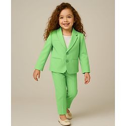 Babyhug Knit Full Sleeves Solid Colour Blazer with Top & Trouser Set - Light Green