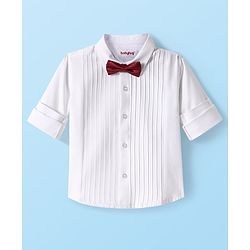 Babyhug Cotton Woven Full Sleeves Party Oxford Shirt Solid Colour With Bow - White