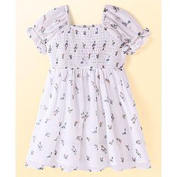 Babyhug Cotton Woven Half Puffed Sleeves Frock with Polka Dots Print - Navy Blue main image 0