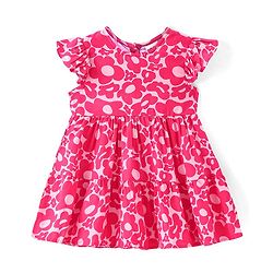 Babyhug Cotton Woven Half Sleeves Frock with Floral Print - Dark Pink