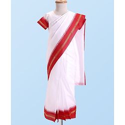 Babyhug Woven Half Sleeves Blouse & Solid Color Bengali Saree - White