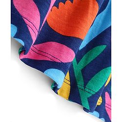 Babyhug Single Jersey Knit Half Sleeves Frock with Floral Print & Bow Applique - Navy Blue