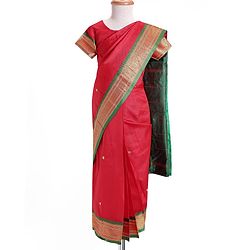 Babyhug Woven Half Sleeves Blouse & Saree with Zari Border - Dark Pink