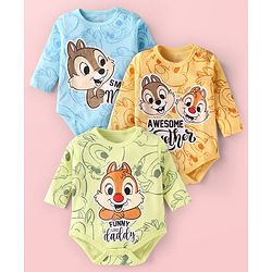 Babyhug Disney Interlock Knit Full Sleeves Chip N Dale Printed Onesies Pack of 3 - Light Blue Yellow & Light Green