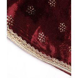 Babyhug Woven Velvet Puffed Sleeves Foil Printed Embroidered Ethnic Dress - Maroon