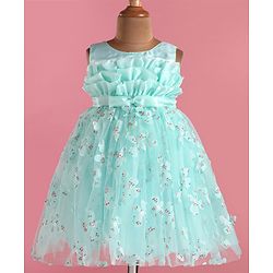Babyhug Woven Sleeveless Fit & Flare Party Frock with Floral 3D Applique - Turquoise