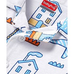 Babyhug Cotton Woven Full Sleeves Night Suit with Dino Print - White