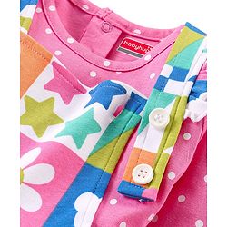 Babyhug Single Jersey Knit Dungaree & Full Sleeves T-Shirt Set Polka Dots Print - Pink