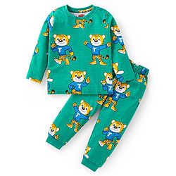 Babyhug 100% Cotton Knit Full Sleeves T-Shirt Animal Face Print - Green main image 0