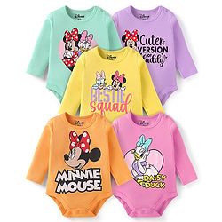 Babyhug Disney Interlock Knit Full Sleeves Onesies with Minnie Mouse & Friends Print Pack of 5 - Yellow Pink & Orange