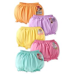 Babyhug Disney Lycra Knit Bloomers With Minnie Mouse Graphics Pack of 5 - Pink Yellow & Blue