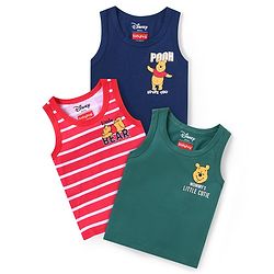 Babyhug Disney Lycra Knit Sleeveless Set of Vets with Winnie The Pooh Graphics Pack of 3 - Red Blue & Green