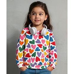Babyhug Cotton Knit Full Sleeves Sweatshirt with Hearts Print - White