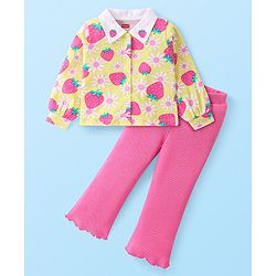 Babyhug Single Jersey Knit Full Sleeves Top & Skirt Set With Floral Print & Embroidery - White & Navy Blue main image 0