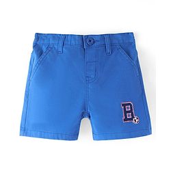 Babyhug Twill Woven Mid Thigh Stretchable Text Embroidered Solid Color Shorts - Blue